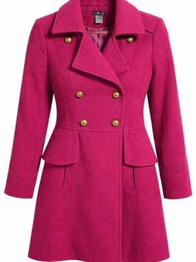 Venus Women's Fuchsia Wool-Blend Peplum Pea Coat Medium